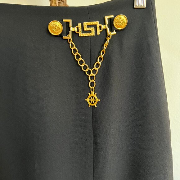 Top World Size M Black Gold-Tone Chain-Link Embellished Front Slit Maxi Skirt - Picture 5 of 8